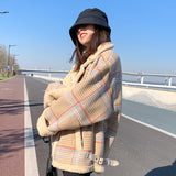 Christmas Gift Lamb wool short down cotton padded jacket women's Korean loose winter plaid jacket 2021 NEW