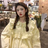 Kukombo Blouses Women French Vintage Peter Pan Collar Design Tender Japanese Style Full Sleeve Edible Tree Fungus Girlish Fashion Spring