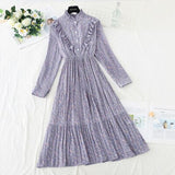 Christmas Gift 2021 Spring and Autumn New Style Floral-Print Chiffon Dress Women's French Vintage Base Dress Fairy Immortal Dress