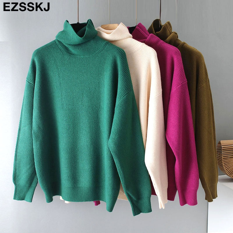 Christmas Gift 2021 Women's Sweater Autumn Winter Warm Turtlenecks Casual Loose Oversized  wool sweaters  Pullover  Femme top