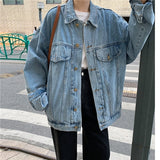 Kukombo Back to school outfit Woman Denim Coat Autumn New Ins Fashion Loose Turn Down Collar Single Breast Pockets Stitching Versatile Female Jacket