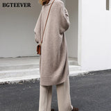 Christmas Gift BGTEEVER Chic Stylish Oversized V-neck Sweater Midi Dress Long Sleeve Thick Warm Autumn Winter Loose Female Knitted Dress 2021