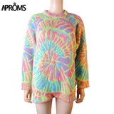 Christmas Gift Aproms Elegant Multi Color Print Oversized Sweater Women 2021 Spring Stretch Knitted Pullovers Streetwear Fashion Loose Jumpers