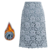 Christmas Gift Women A-line Skirt Lace Elegant Office Skirts Womens Black Pencil Velvet Skirt For Women Warm Skirts Knee-length High Waist