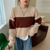Kukombo Striped Sweater Women Long Sleeve 2022 Autumn Winter Pullover Chic Knitted Tops Korean Style Ladies Jumpers Sweaters