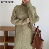 Christmas Gift BGTEEVER Stylish Thick Turtleneck Long Twisted Knitted Jumper Dress Women Winter Warm Loose Straight Sweater Vestidos Femme 2021
