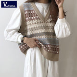 Christmas Gift INS v neck knitted sweater vest Autumn winter Korean style sleeveless vest sweater Short loose Female pullovers vest