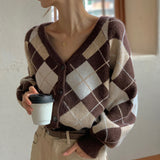 Christmas Gift Fall 2021 Women Clothing Oversize Womens Sweaters Autumn Vintage Loose Winter Sweater Knitted Women Cardigan Knit Button rhombus