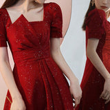 Graduation Gift Big Sale French Vintage Summer Women's Dress 2023 One Piece Dress Korean Short Sleeve Elegant Solid Dress Females Evening Party Design K51