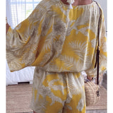 Kukombo Leaf Print White Batwing Sleeve Rompers Overalls Summer Autumn Sash Wide Leg Beach Boho Playsuit 2022 Plus Size Romper