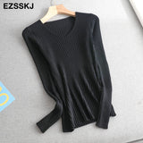 Christmas Gift 2021 basic v-neck solid autumn winter Sweater Pullover Women Female Knitted sweater slim long sleeve badycon sweater cheap