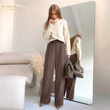 Kukombo High Waist Classic Wide Leg Trousers Women Elegant Pleated Palazzo Pants With Sash Ladies Long Pants Office 2022 spring