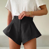 Kukombo Red Shorts Women Summer High Waist Elegant Loose Solid Female Office Lady Wide Leg Casual Streetwear Hot Shorts 2022