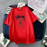 Christmas Gift 2021 Couple Outfit Printing Collarless Youth Leisure Grey Straight Tube Summer Ordinary Short Sleeve Cotton Men's Women Wear New