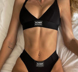 Kukombo Letter Embroidery Black Basic Bra And Brief Sets Sexy Women Intimates Underwear Summer Camis Lingerie Low Waisted Panty