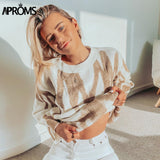 Kukombo Aproms Korean Fashion Khaki Stripes Print Loose Sweaters Women Winter Hip-Pop Oversized Long Pullovers Streetwear Outerwear 2022 K23