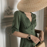 Kukombo New Style Korean-Style WOMEN's Wear French-Waist Hugging A- Line V-Neck Backless Short Sleeve Dress