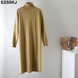 Christmas Gift 2021 Autumn Winter long thick Sweater Dress Women turtleneck long Sleeve straight maix Dress female girl warm long dress