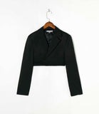 Kukombo Autumn Women Top Short Solid Color Jacket Dark Suit Short Lapel Black Single Breasted Long Sleeve Blazer Short Jacket