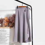 Kukombo Christmas Gift Skirts Women Tender Charm Daily Pure Chiffon Ulzzang Side-slit College Elegant Simple Clothing Summer Leisure Artistic Lace-Up