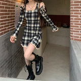 Kukombo  Spring Plaid Lolita Dress Women Elegant Japanese Kawaii Paty Mini Dress Female Casual High Street Korean Dress Women 2022 New