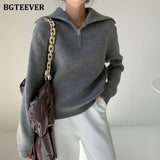 Christmas Gift BGTEEVER Fashion Thick Turtleneck Zipper Pullover Sweaters Women Loose Long Sleeve Female Solid Knitting Jumpers Autumn Winter