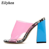 Christmas Gift Eilyken 2022 Summer Square High Heels Mules Women Slippers PVC Transparent Slides Casual Slippers Shoes size 35-42