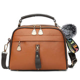 Hairball Tassel Messenger Shoulder Bag For Women PU Leather Handbag Lady Boston Hairball Messenger Crossbody Totes Bag