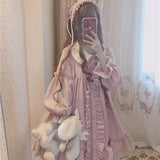 Kukombo Hstar Cute Women's Lolita OP Dress Flouncing Trim Japanese Harajuku Long Sleeves Victorian Dress Vestidos Gothic Lolita Cosplay