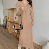Kukombo New 2022 Autumn Winter Women Dresses V-Neck Hooded Korean Knitting Oversize Elegant Vintage Lady Long Dresses DR6022