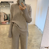 Christmas Gift BGTEEVER Autumn Winter Thicken Knitted 2 Pieces Set Women Turtleneck Pullover Sweater & Wide Leg Pants 2021 Sweater Set Female