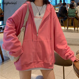 Kukombo With Hat Hoodies Women Zip-Up Spring Autumn Front Pocket Loose Korean Style Trendy Casual Students Elegant Chic All-Match Coats