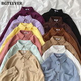 Christmas Gift BGTEEVER 2021 Spring New Chic Long Sleeve Women Blouses Tops Single-breasted One Pocket Loose Female Solid Shirts Blusas femme