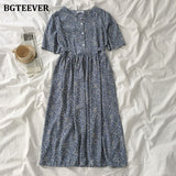 Christmas Gift BGTEEVER Vintage Single-breasted Floral Print Women Dress 2021 Summer V-neck Lace-up Female Dress Elegant A-line Vestidos Femme