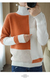 Kukombo New Cashmere Sweater Women's High-Neck Color Matching Pure Wool Pullover Fashion Plus Size Warm Knitted Bottoming Shirt
