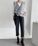 Kukombo 2022 New Spring Autumn Women Sweaters Striped Sleeveless Vest Waistcoat Knitted Vintage Wild Short Tops SWV3085JX