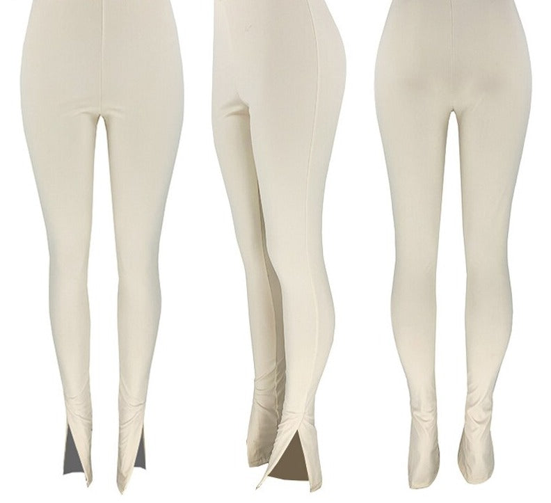 Kukombo Women Solid Chic Pants Casual Skinny Slit Sport Trousers Long Pants