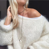 Kukombo Mohair Sweater Women Autumn Winter Knitted Tops Fashion Casual Lantern Long Sleeve Loose Pullover Sweater Top Solid Color Jumper