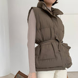 Christmas Gift New 2021 Spring Autumn Women Jackets Vest Quilted Puffer Parkas High-Quality Lace Up Oversize Sleeveless Coat COV2618