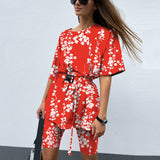 Kukombo  2022 New Casual Tie Dye Women Two Piece Sets With Belt Home Loose Sports Tracksuits Fashion Leisure Bicycle Suit Summer Clothing