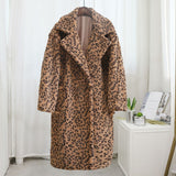 Christmas Gift Luxury Fashion Leopard Long Teddy Bear Jackets Coats Women 2021 Winter Thick Warm Outerwear Brand Fashion Faux Fur Coat Female