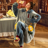 Christmas Gift Women's Pajamas Thick Warm Sleepwear Coral Fleece Robe Autumn and Winter Plush Plus Size Loose Home Clothes Nightgowns for Women