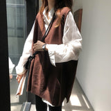 Christmas Gift Hirsionsan V Neck Knitted Sweater Vest Women 2021 New Korean Cashmere Loose Vest Pullovers Female Solid Sleeveless Knitwear