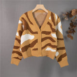 Christmas Gift New 2021 Women's Autumn Winter Sweaters Fashionable Elegant Cardigans Vintage Zebra Knitwears Short Tops SWC1363JX