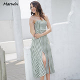 Christmas Gift Marwin New Summer Fashion High Quality Spaghetti Strap Long Women Houndtooth Printing High Street Hoilday Style Women Dresses
