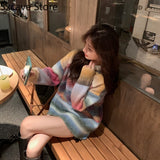 Christmas Gift 2021 Winter Rainbow Striped Sweater Women Korean Fashion Kawaii Sweet Pullover Casual Long Sleeve Loose Clothing Female