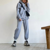 Christmas Gift Solid Cotton-liner Oversize Hoodies and Sweatpants Jogger 2 Pieces Set Women Street Style Hooded Sweatshirt Sport Suit