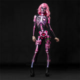 Kukombo Halloween Costume For Kids Women Adult Cosplay Scary Devilian Of Dead Skeleton Print Jumpsuit Pink Carnival Party Bowknot Flower