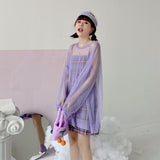 Kukombo Dress Sets Women Purple Sweet Ladies Retro Korean Style Students Fresh Mini Two Piece Casual Holiday Girls Slim Ins Maiden Chic