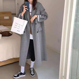 Christmas Gift Women's Long Coat Retro Streetwear Gray Korean Loose Fashion Windbreaker Casual Warm Woolen Coat Oversize Winter Woman Coat